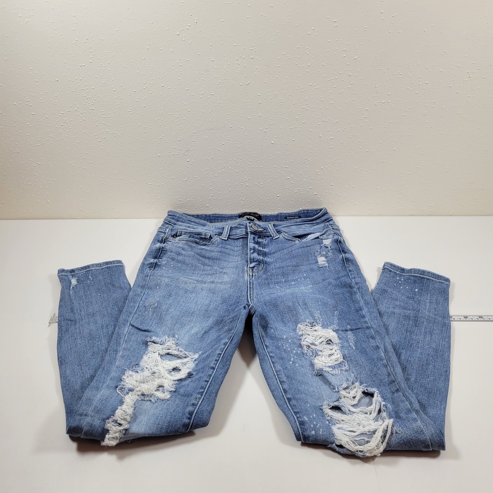 Judy Blue Skinny Fit Jeans Womens 9/29 Blue‎ Excellent Distressed Paint Splatter